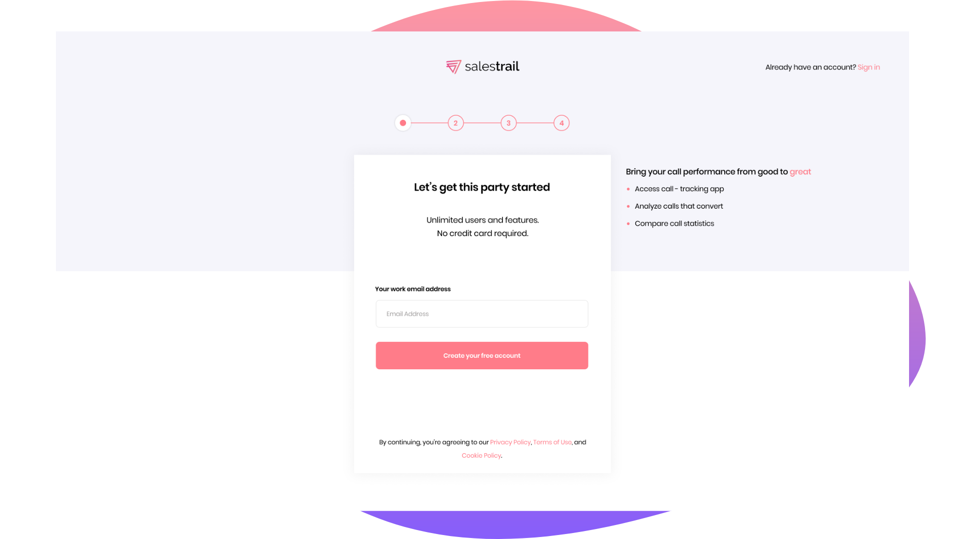 Call dashboard signup 2