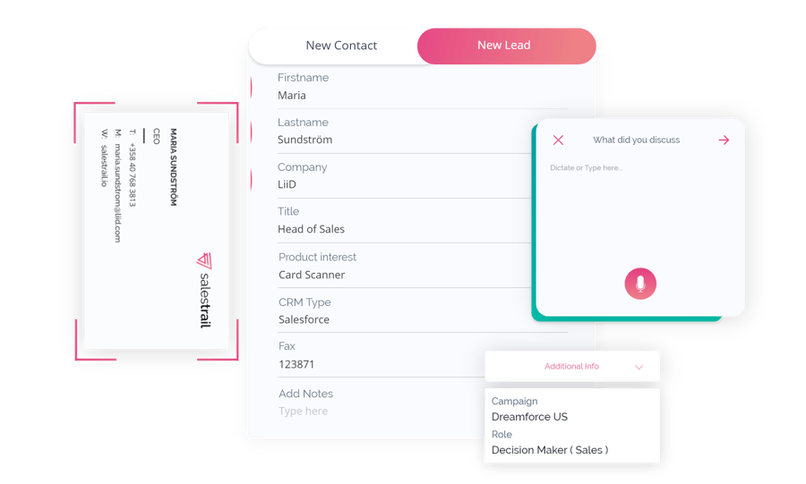 Business card scanner, create custom fields and use speech-to-text