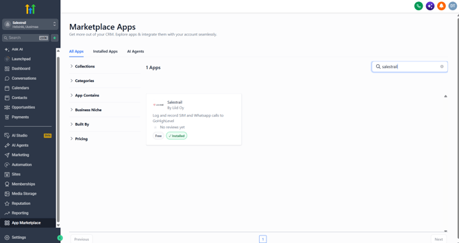 GHL_Marketplace search for Salestrail
