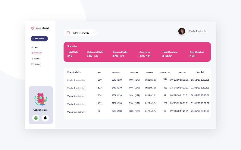 Track calls to custom CRM