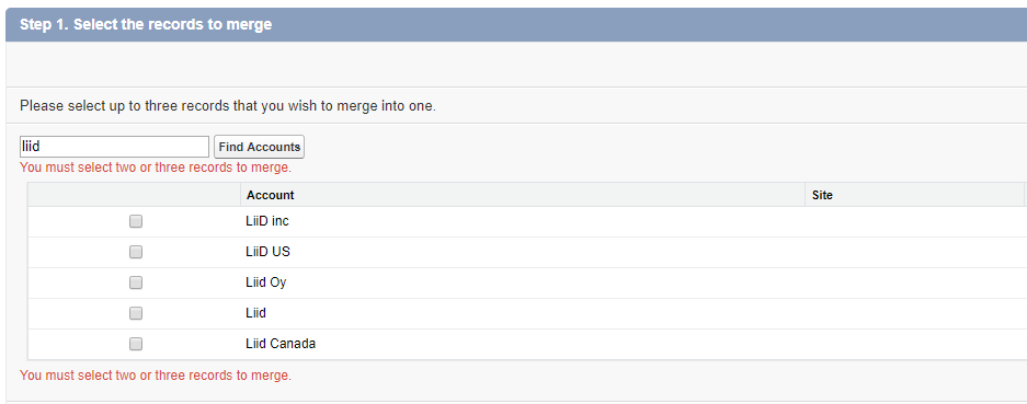 merging accounts salesforce classic